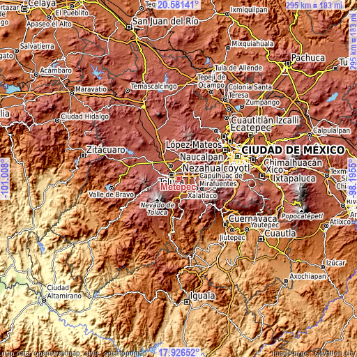 Topographic map of Metepec