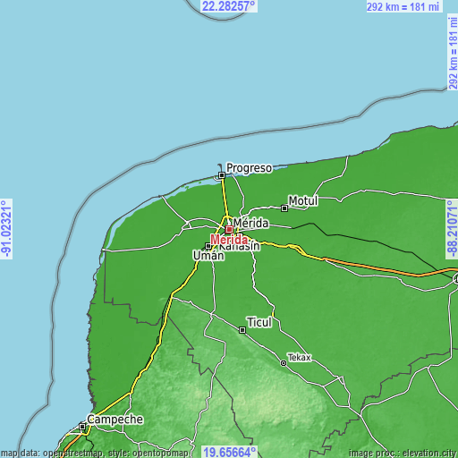Topographic map of Mérida