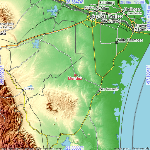 Topographic map of Méndez