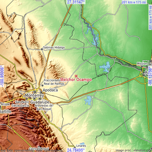 Topographic map of Melchor Ocampo