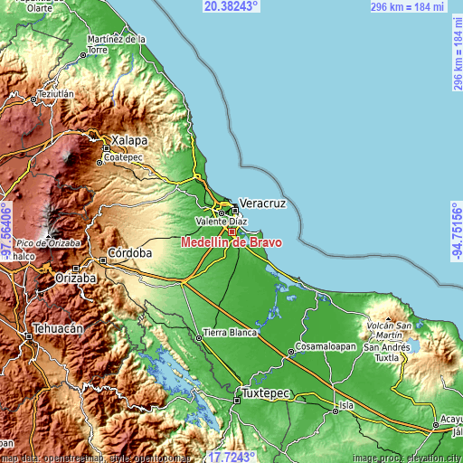 Topographic map of Medellín de Bravo