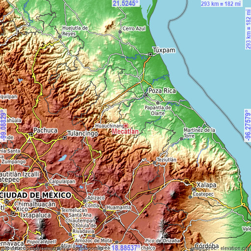 Topographic map of Mecatlán