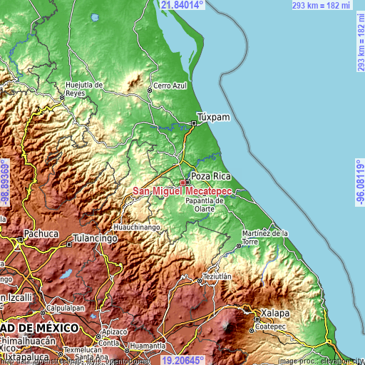 Topographic map of San Miguel Mecatepec