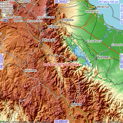 Topographic map of Mazatlán Villa de Flores