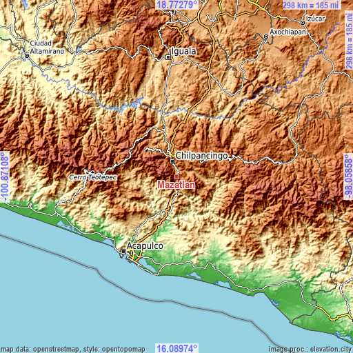 Topographic map of Mazatlán