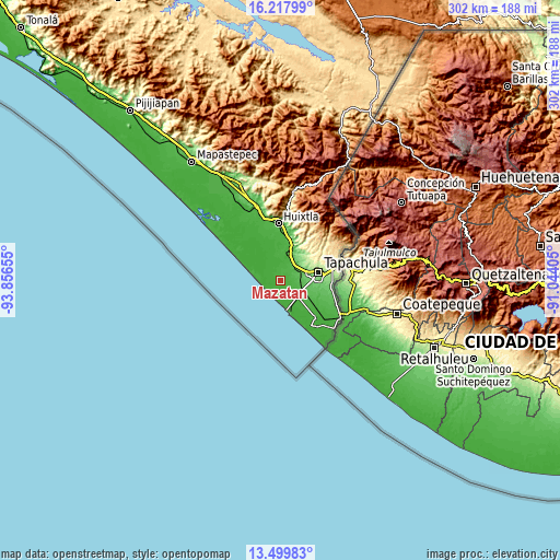 Topographic map of Mazatán