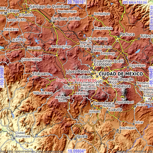 Topographic map of Santa Ana Mayorazgo