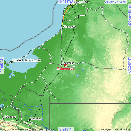 Topographic map of Matamoros