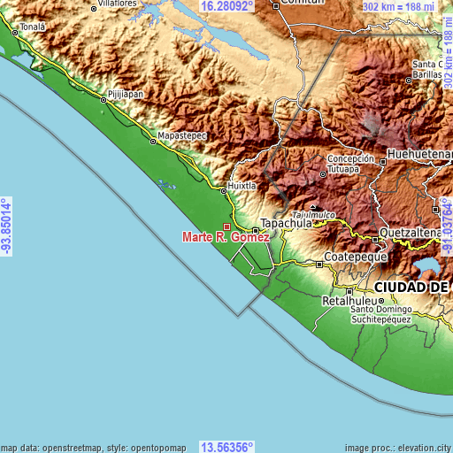 Topographic map of Marte R. Gómez