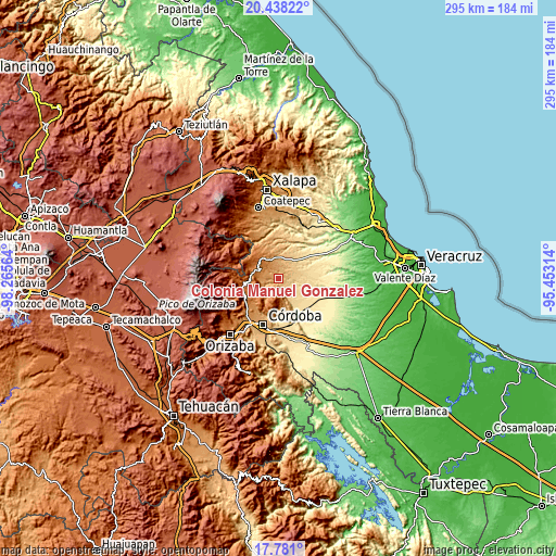 Topographic map of Colonia Manuel González