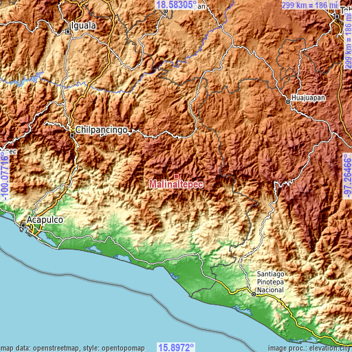 Topographic map of Malinaltepec