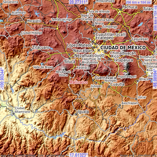 Topographic map of Malinalco