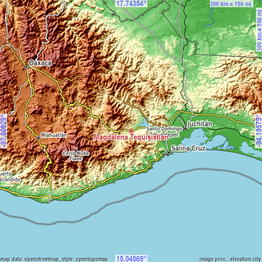 Topographic map of Magdalena Tequisistlán