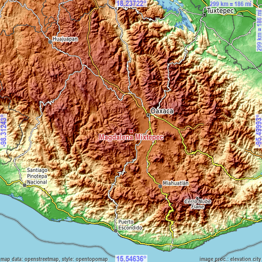 Topographic map of Magdalena Mixtepec