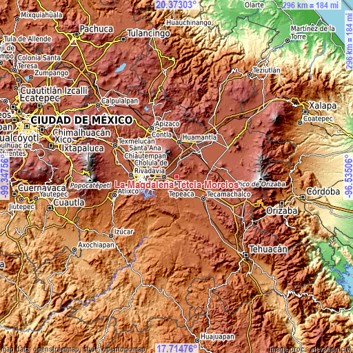 Topographic map of La Magdalena Tetela Morelos