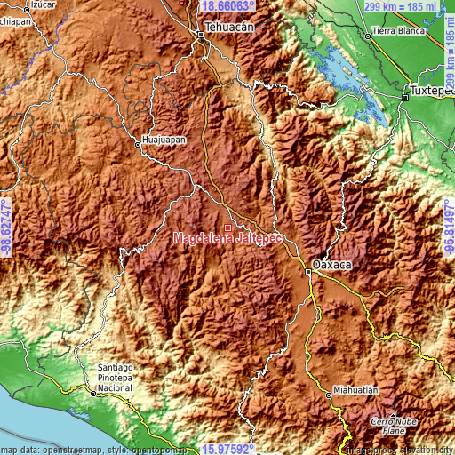 Topographic map of Magdalena Jaltepec