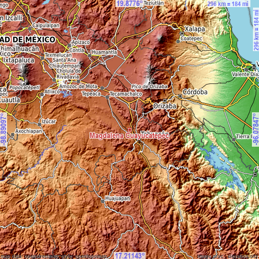 Topographic map of Magdalena Cuayucatepec