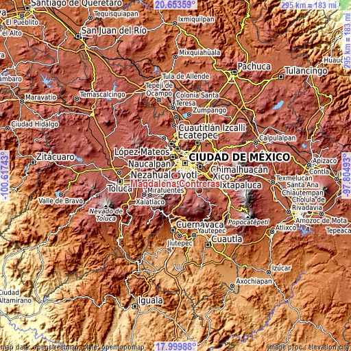 Topographic map of Magdalena Contreras