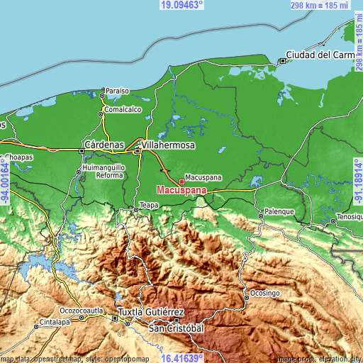 Topographic map of Macuspana