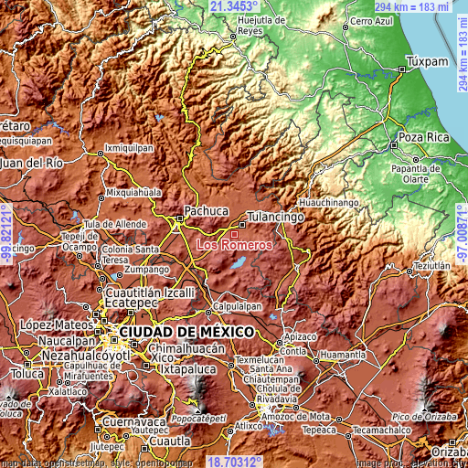 Topographic map of Los Romeros