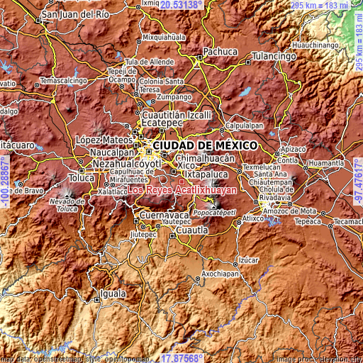 Topographic map of Los Reyes Acatlixhuayán