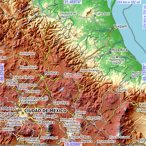 Topographic map of Los Reyes