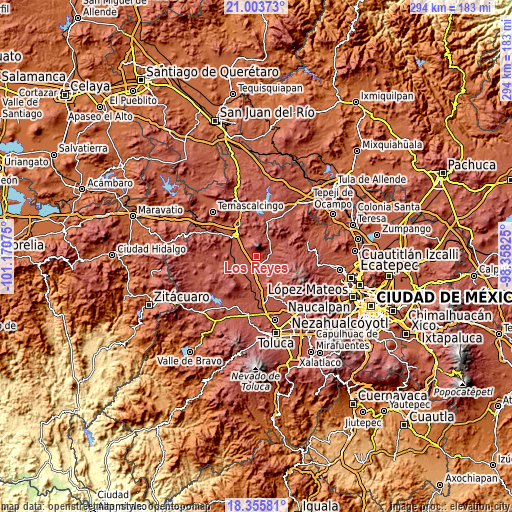 Topographic map of Los Reyes