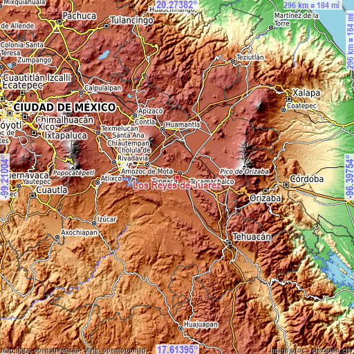 Topographic map of Los Reyes de Juárez