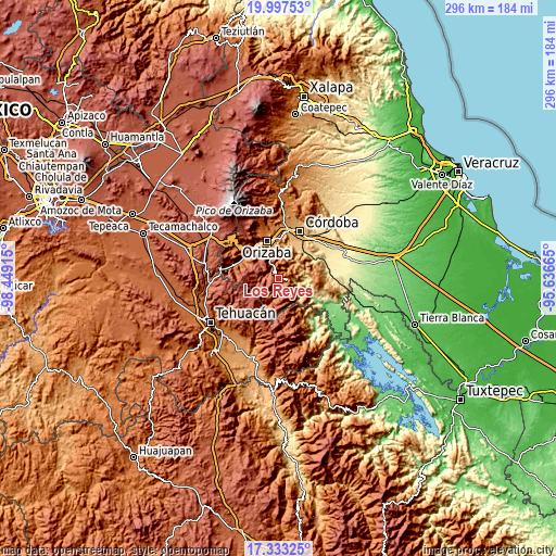 Topographic map of Los Reyes