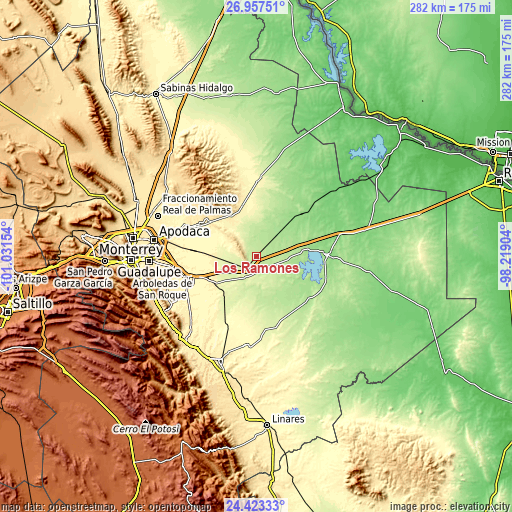 Topographic map of Los Ramones