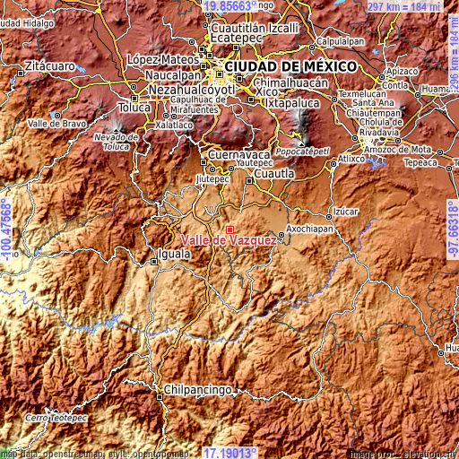 Topographic map of Valle de Vázquez