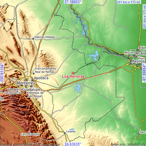 Topographic map of Los Herreras