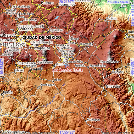 Topographic map of Los Ángeles Tetela