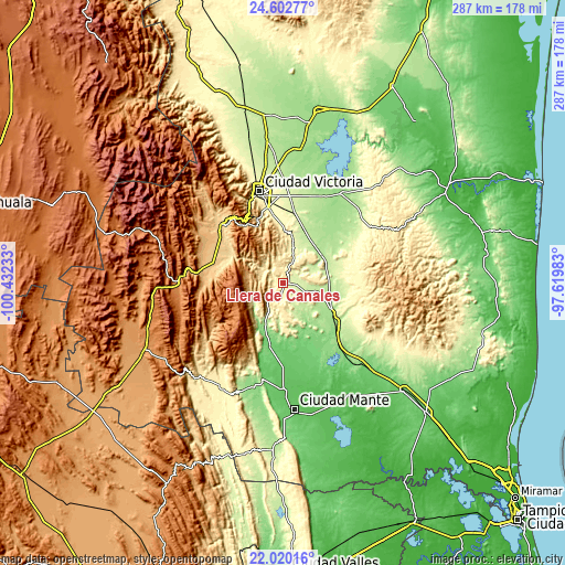 Topographic map of Llera de Canales