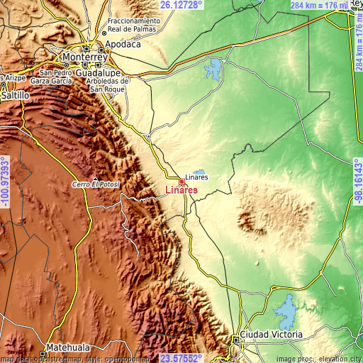 Topographic map of Linares