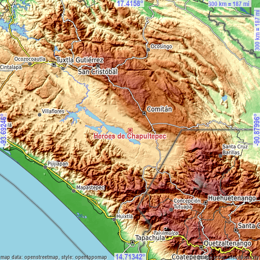 Topographic map of Héroes de Chapultepec