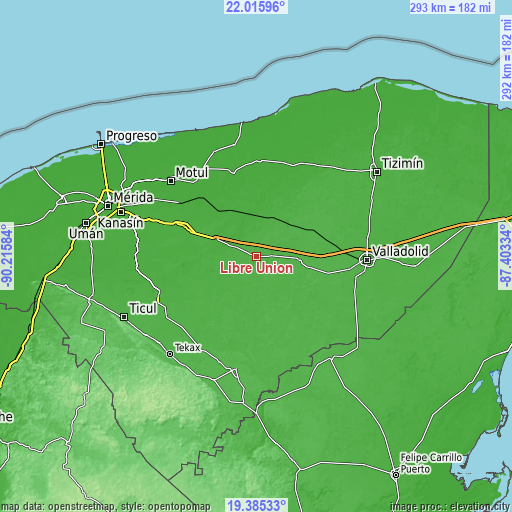 Topographic map of Libre Unión