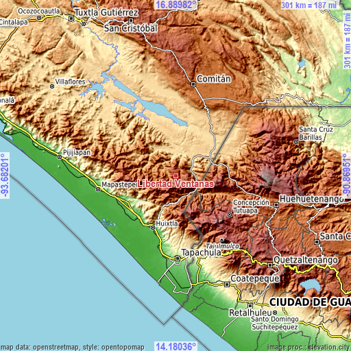 Topographic map of Libertad Ventanas