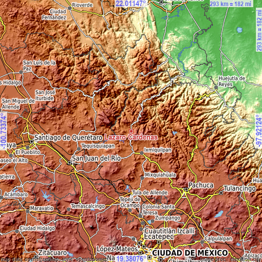 Topographic map of Lázaro Cárdenas