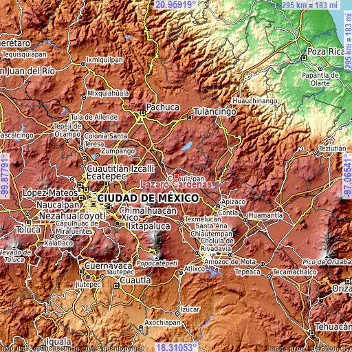 Topographic map of Lázaro Cárdenas