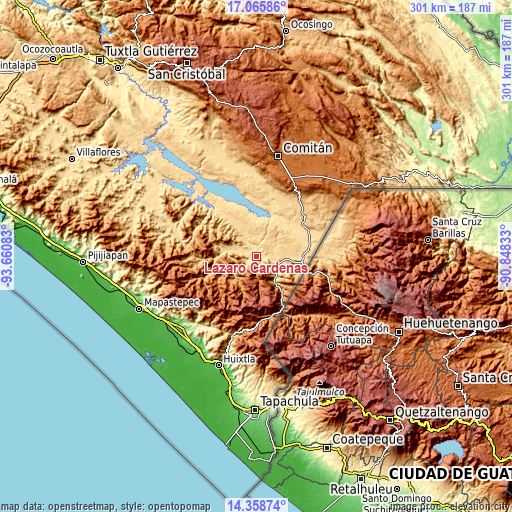 Topographic map of Lázaro Cárdenas