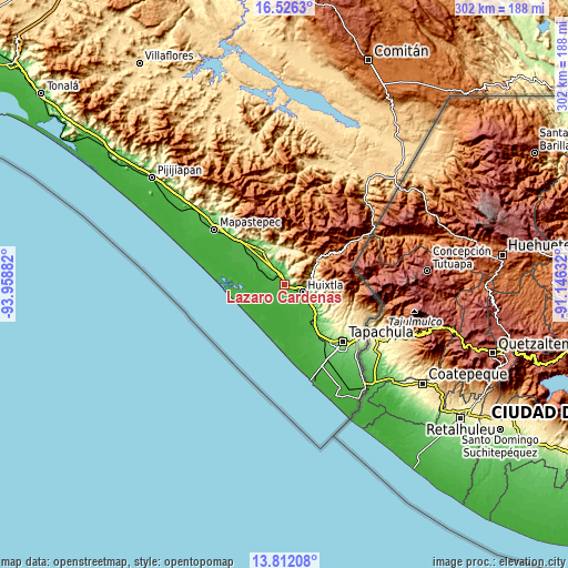 Topographic map of Lázaro Cárdenas