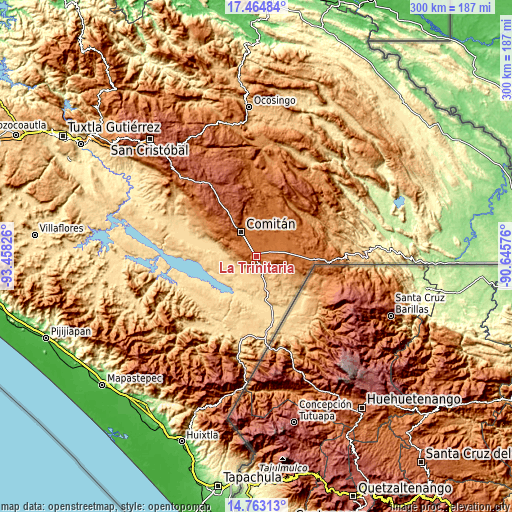 Topographic map of La Trinitaria