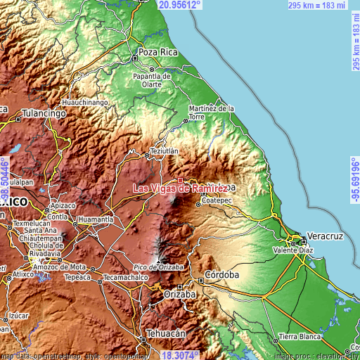 Topographic map of Las Vigas de Ramírez