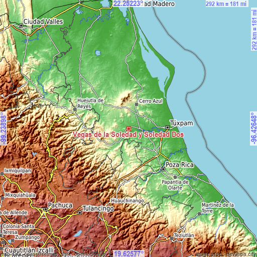 Topographic map of Vegas de la Soledad y Soledad Dos