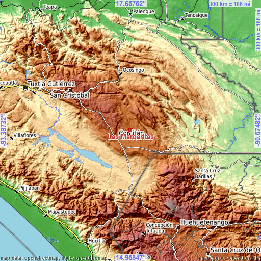 Topographic map of Las Margaritas