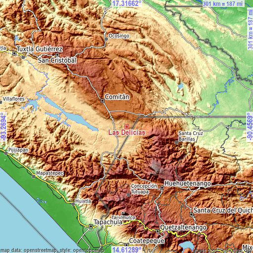 Topographic map of Las Delicias