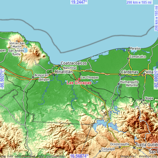 Topographic map of Las Choapas