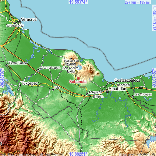 Topographic map of Sabaneta