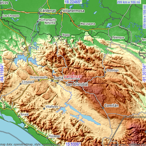 Topographic map of Larráinzar